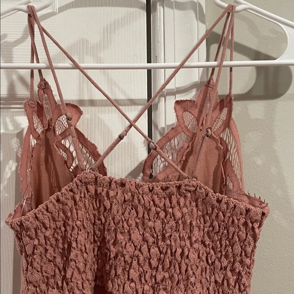 Free People One- Lace Bodice Tiered Ruffle Sundress - Dusty Rose- Size Small - Picture 9 of 12